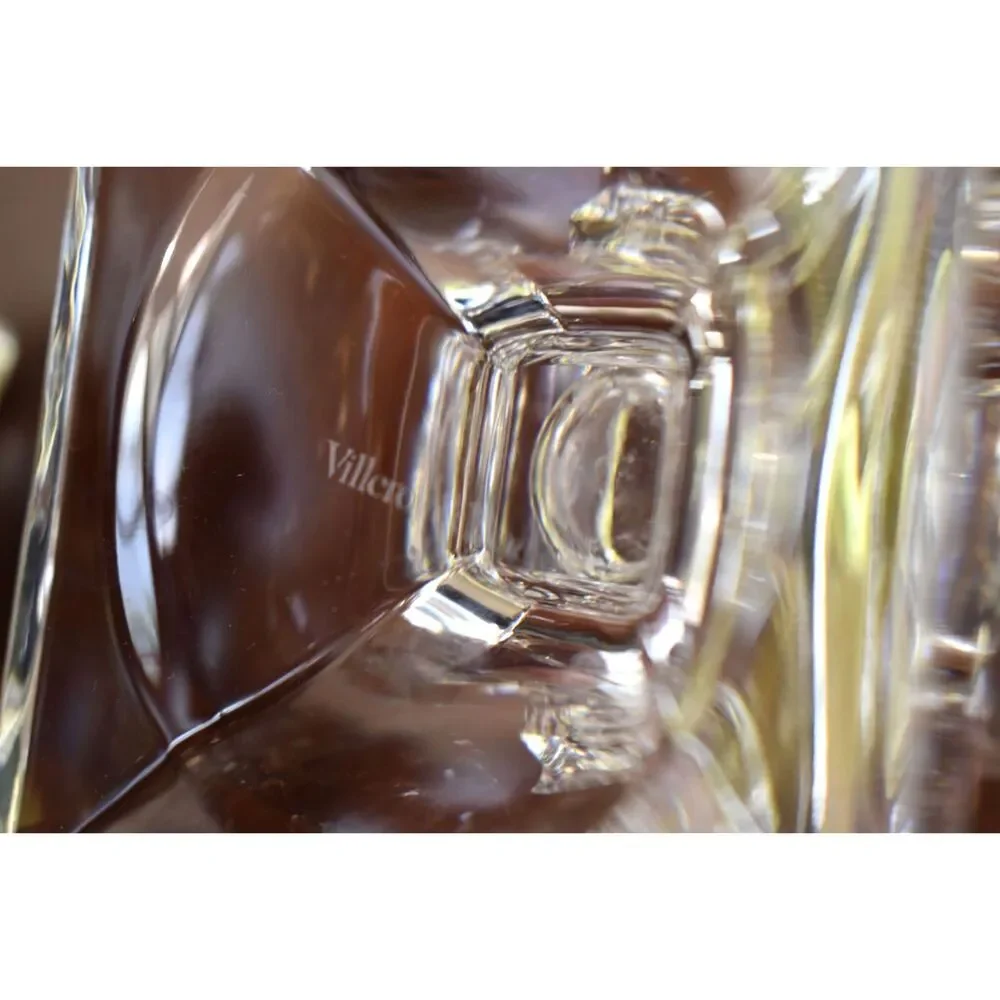 Villeroy & Boch Signed Lead Crystal Art Glass Square Candle Holders - 2.75″ Tall
